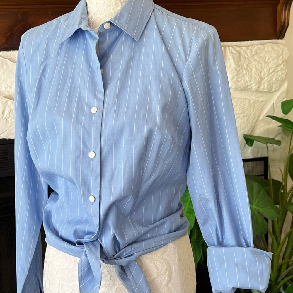 Ann Taylor Light Blue Pinstripe Button-Down Shirt